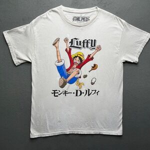 One Piece Luffy Men Graphic T Shirt Distressed Faded Thrashed Cotton Size L